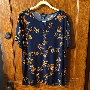 Liz Claiborne Navy and Orange Floral Blouse